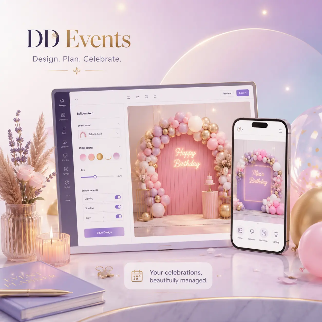 DD Events London decoration planner login screen