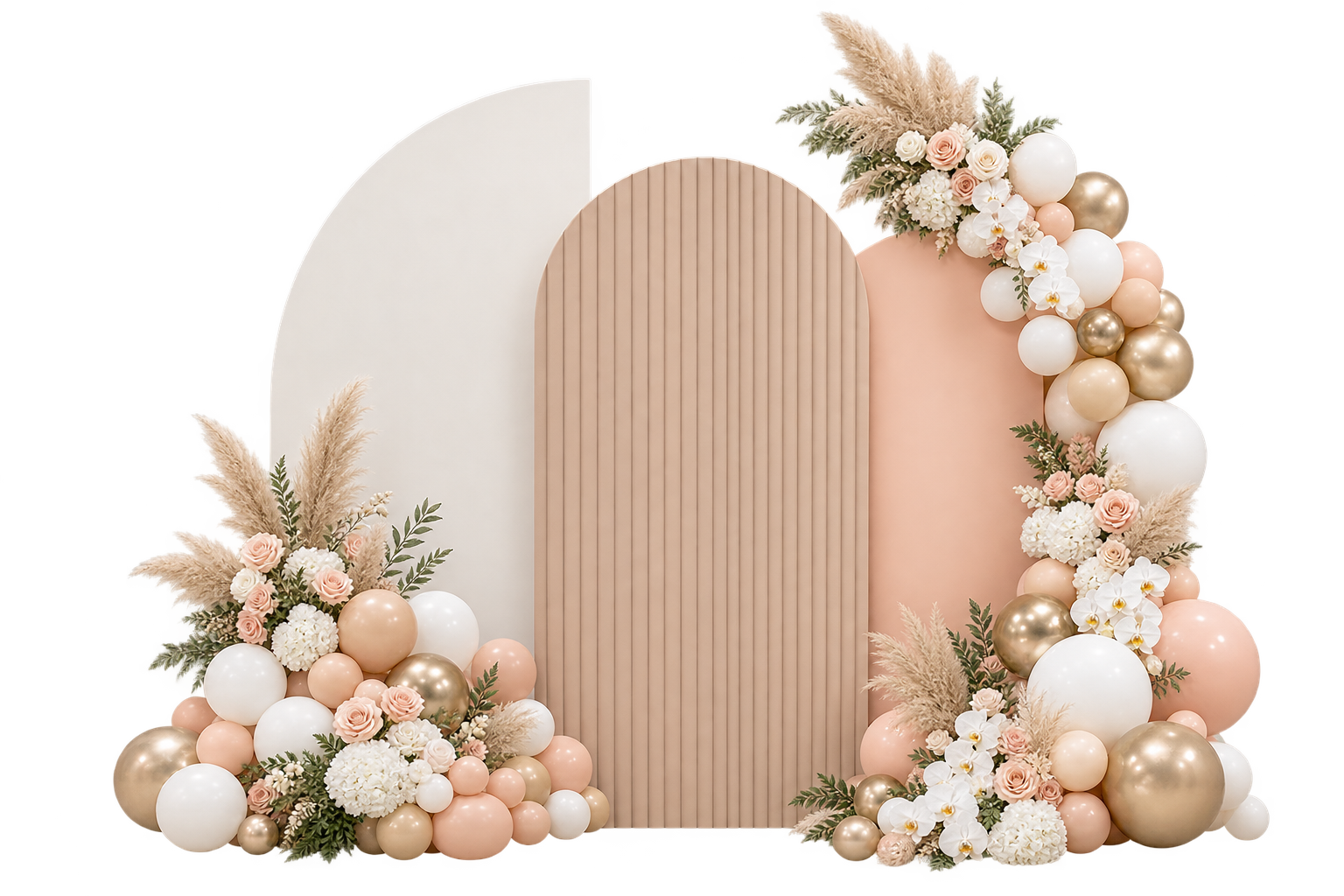 Layered Neutral Arch Backdrop Set event decoration product hire in London