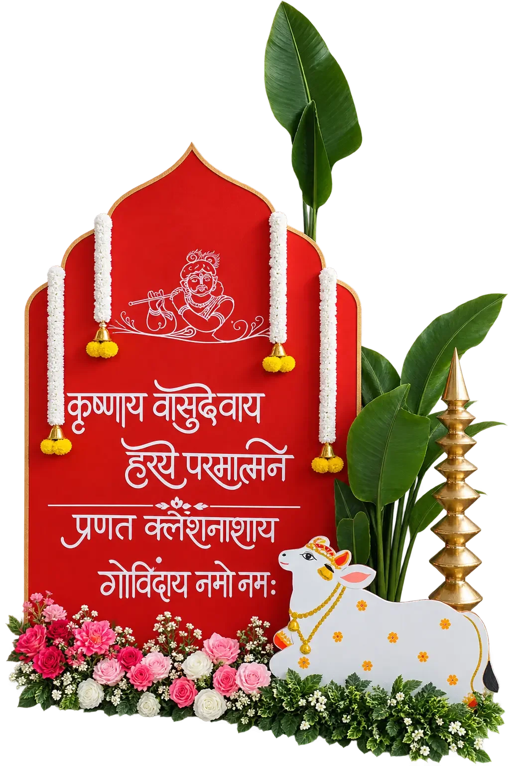 Traditional Krishna Puja Backdrop & Nandi Décor Set